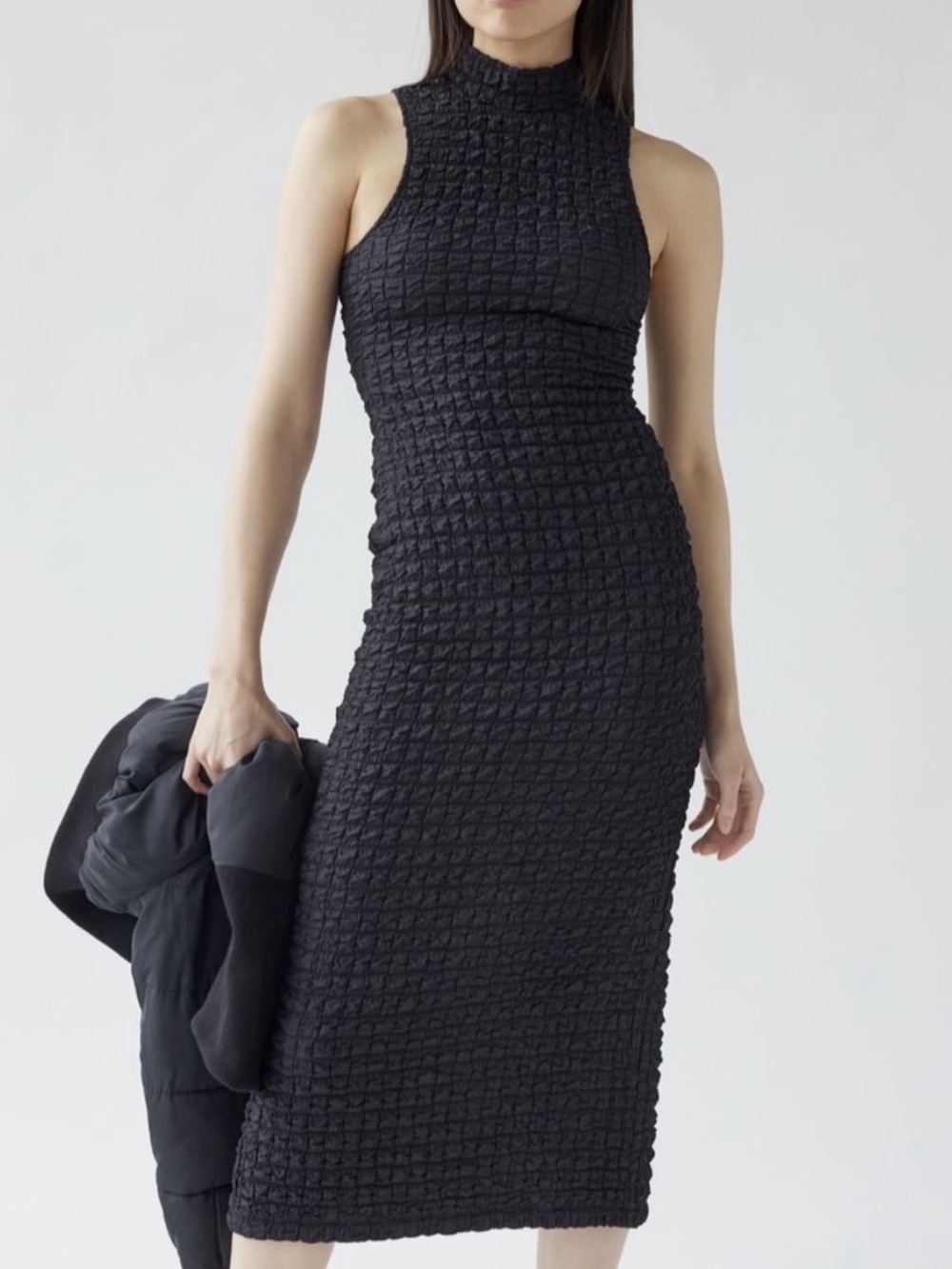 Urban Outfitters Black Bubble Knit Textured Sleeveless Midi Dress Size Medium